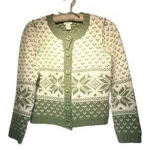 Sundance Womens Lambswool Boxy Cardigan Nordic Fair Isle Green Cream Sz s